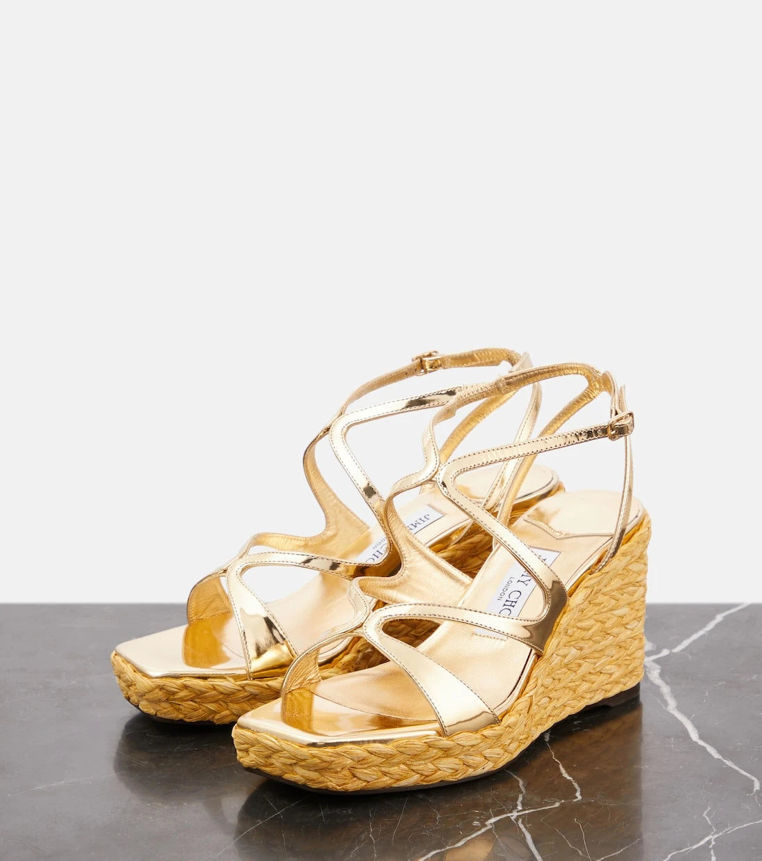 Jimmy Choo - أحذية إسبادريل بكعب ويدج Ayla من الجلد الميتاليك