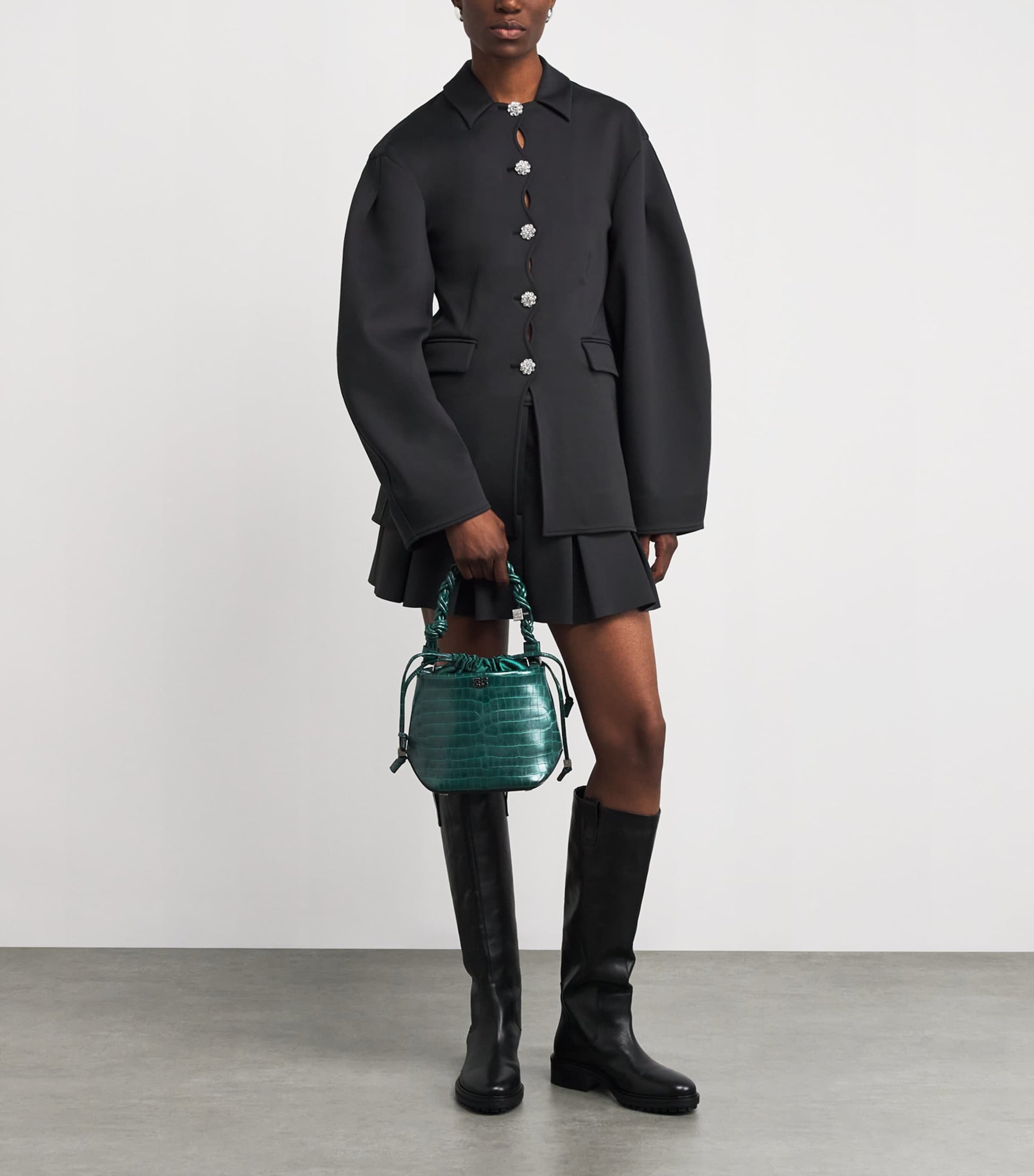 Green Croc-Embossed Leather Bou Bucket Bag