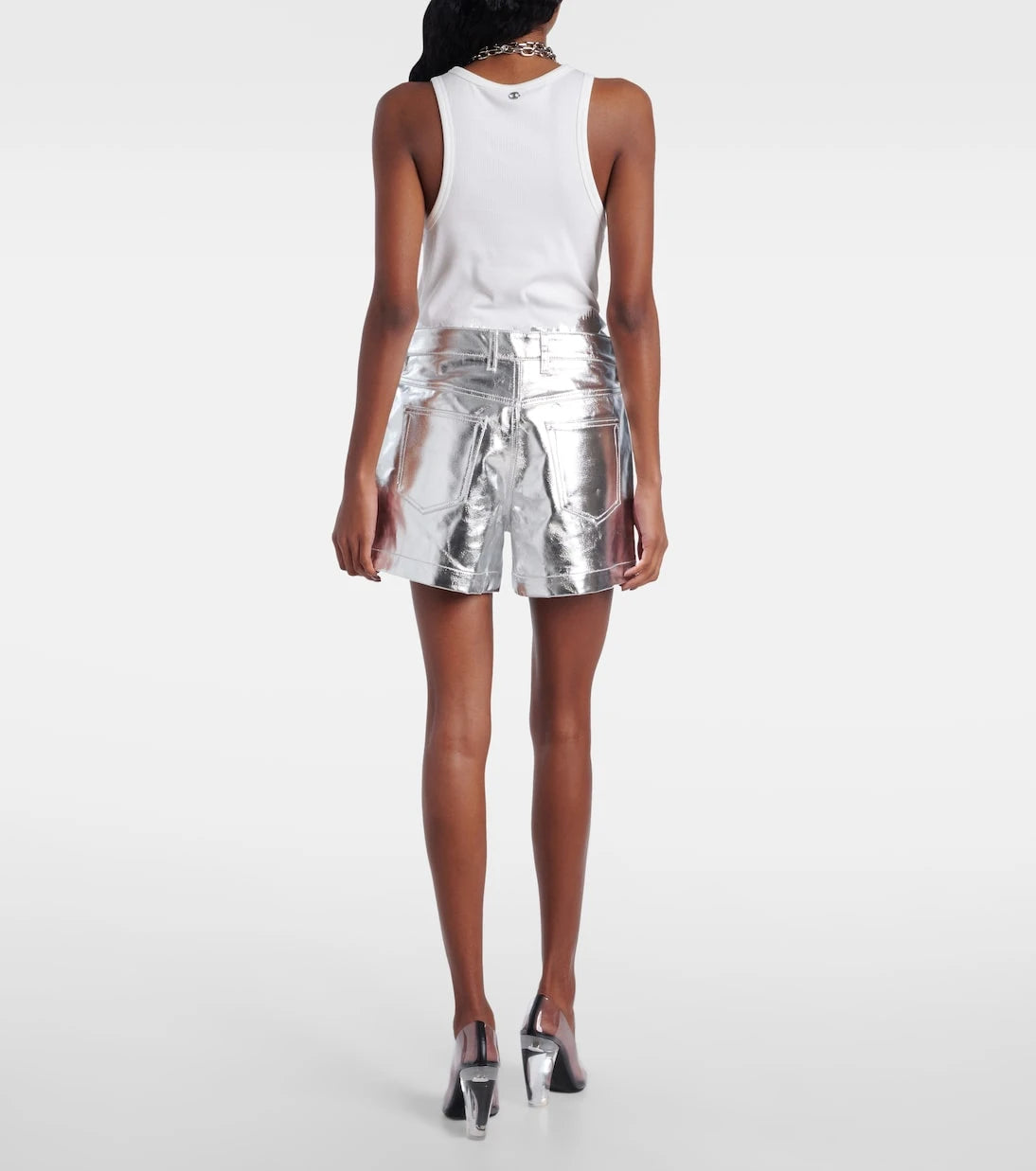 Rabanne - Metallic cotton high-rise shorts