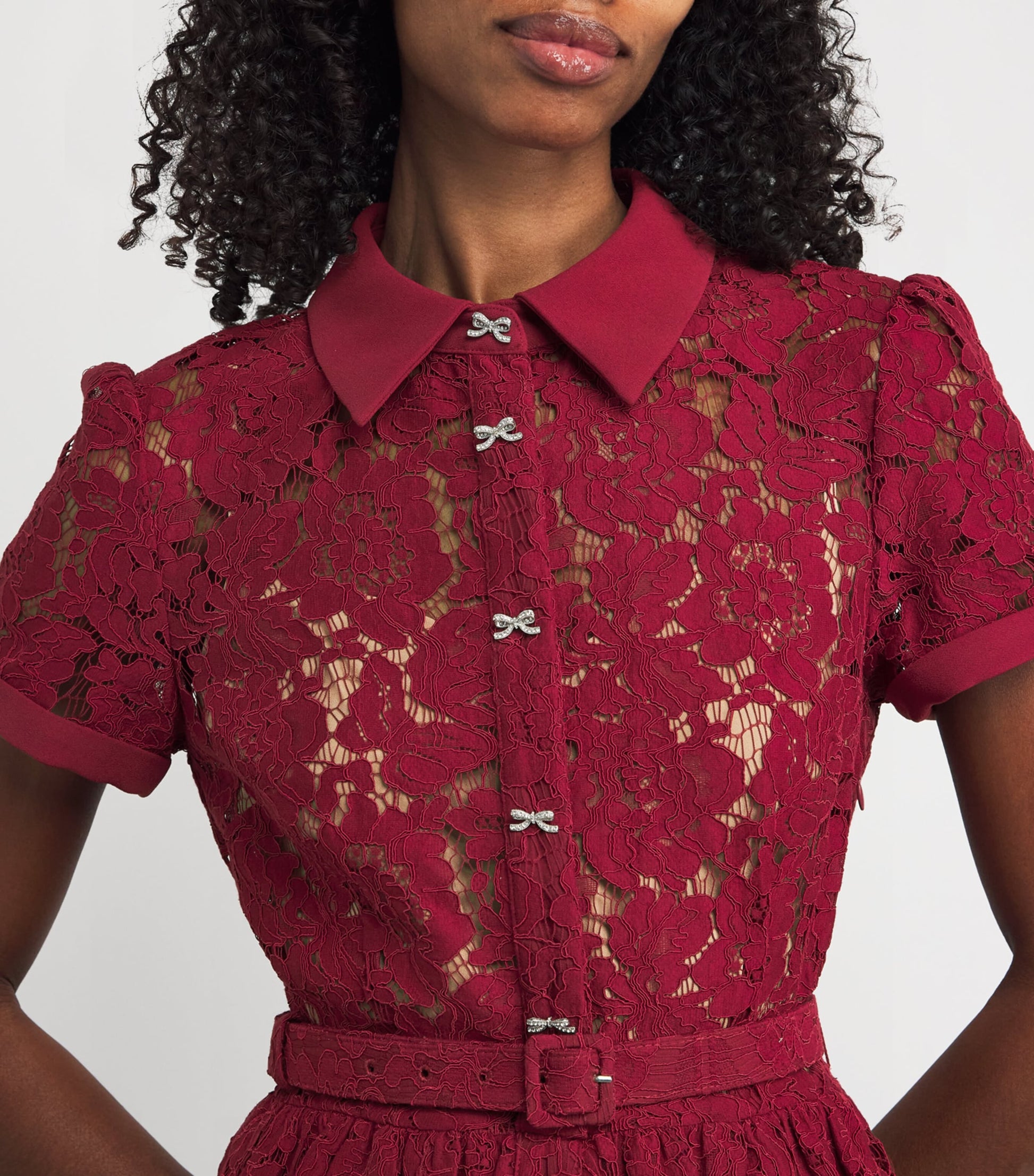 Self-Portrait Burgundy Lace Belted Midi Dress