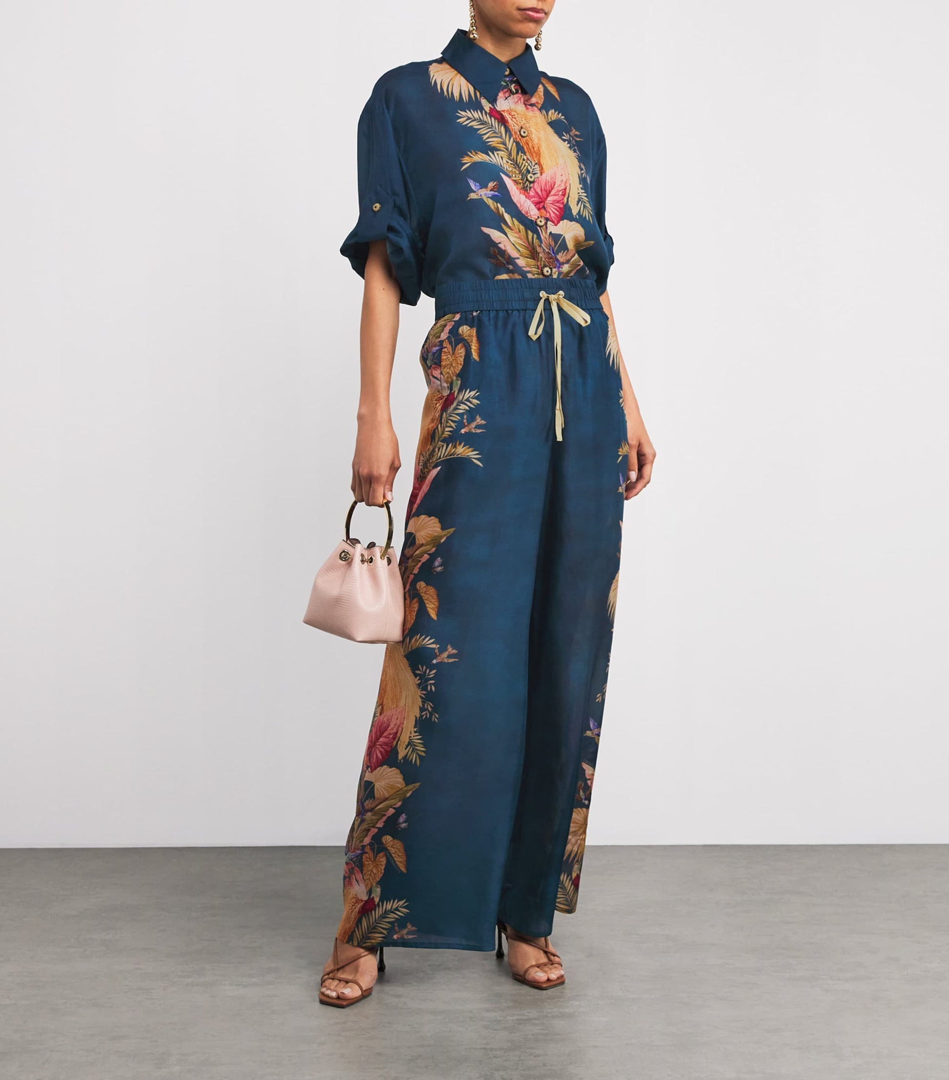 Navy Silk Printed Ascension Trousers