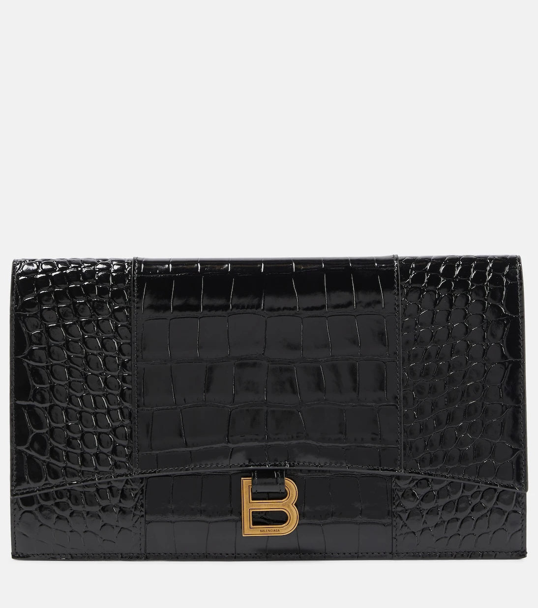 Balenciaga - Hourglass Small croc-effect leather clutch