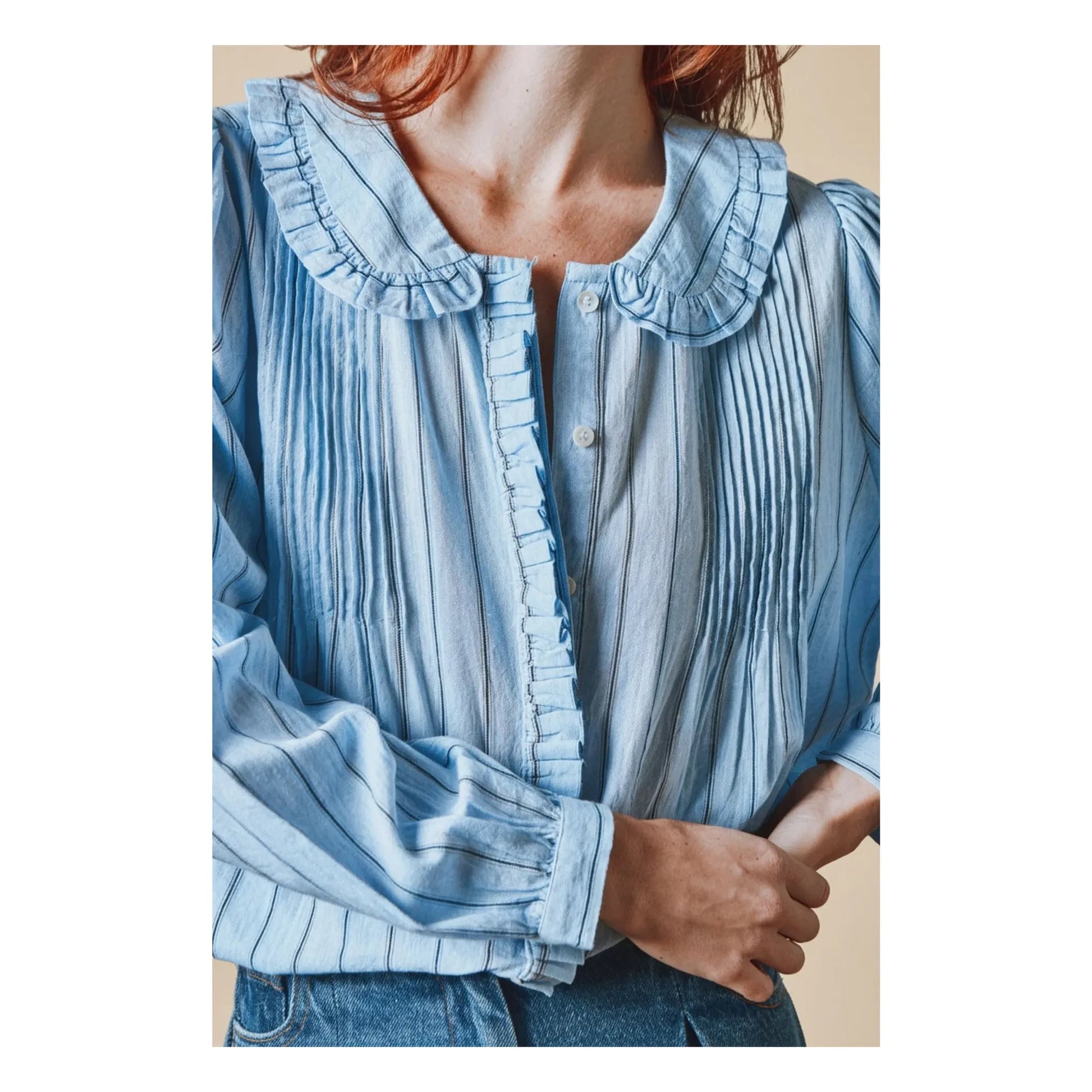 Emile et Ida - Cotton ruffled collar blouse | Blue
