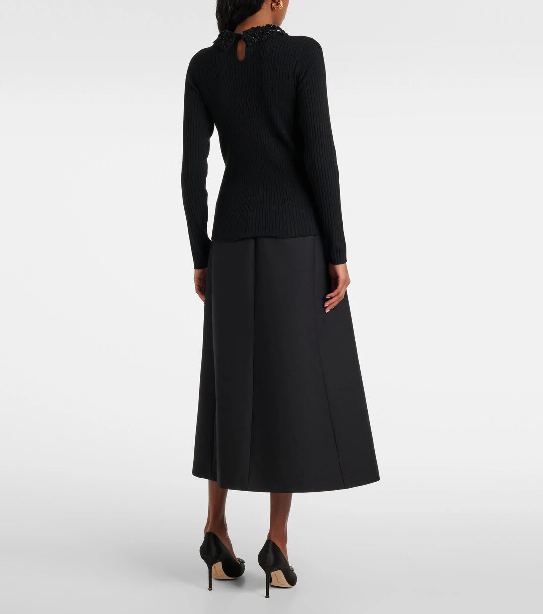 Carolina Herrera - Embellished ribbed-knit wool top