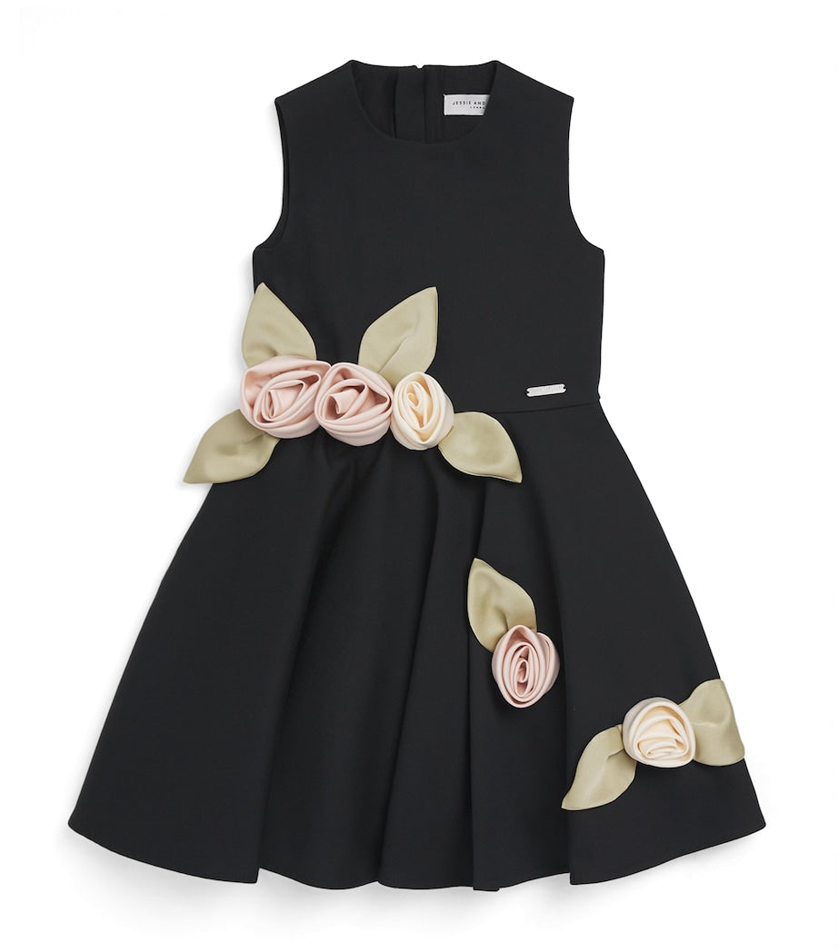 JESSIE AND JAMES Satin Floral-Appliqué Midsommer Dress (3-8 Years)