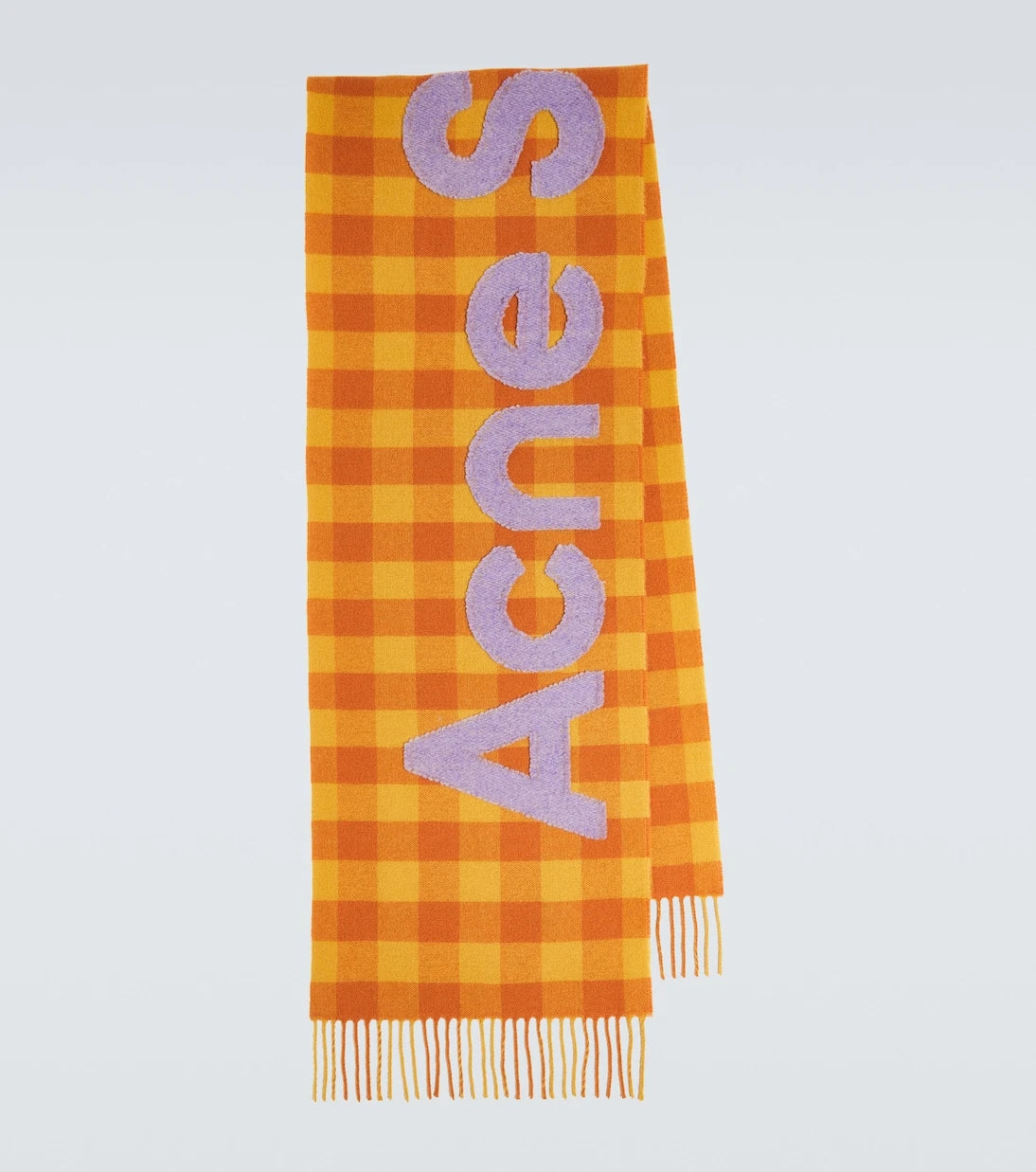 Acne Studios - وشاح من مزيج الصوف بنقشة المربعات وشعار الماركة