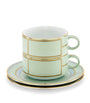 Set of 2 Porcelain Colonna Diva Verde Teacups and Saucers
