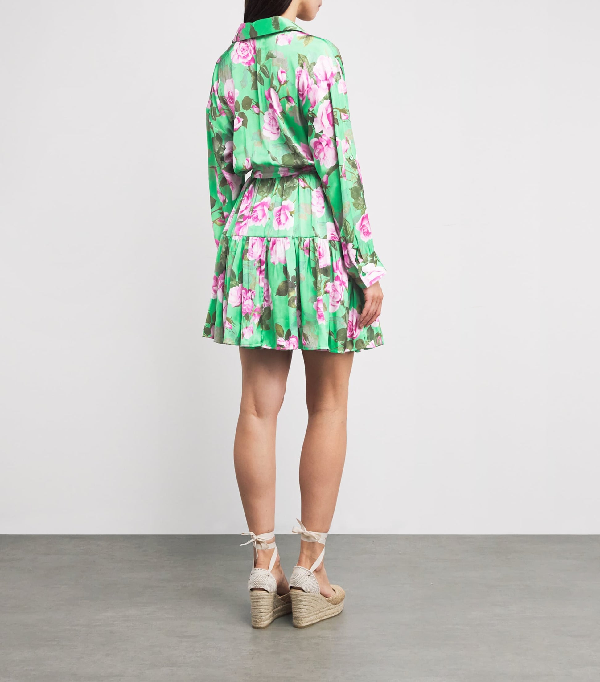 L'Agence Green Satin Floral Virlen Mini Dress