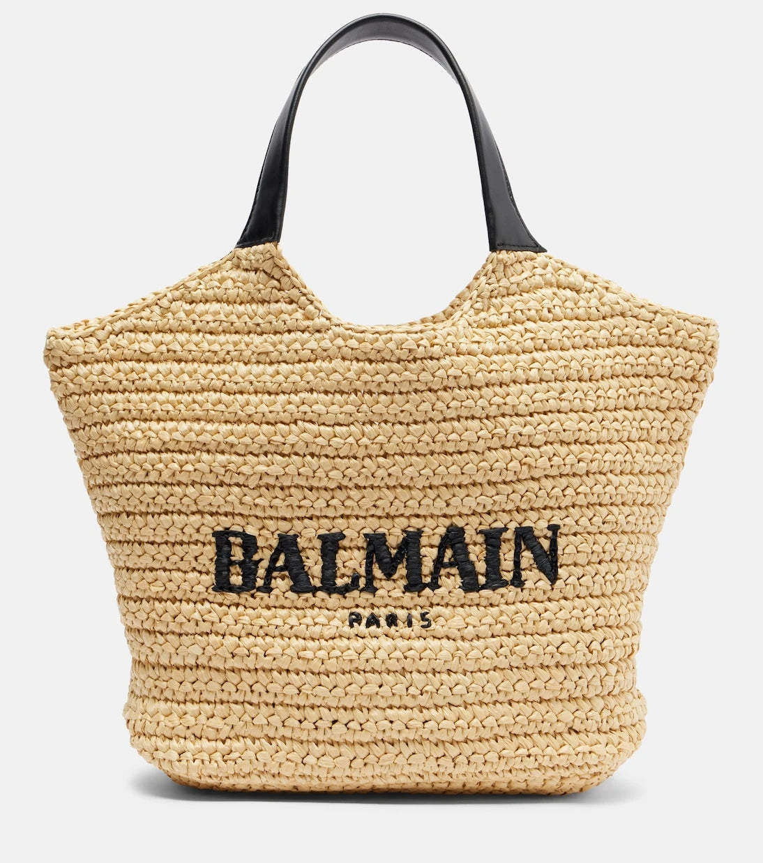 Balmain - Logo raffia-effect top-handle bag