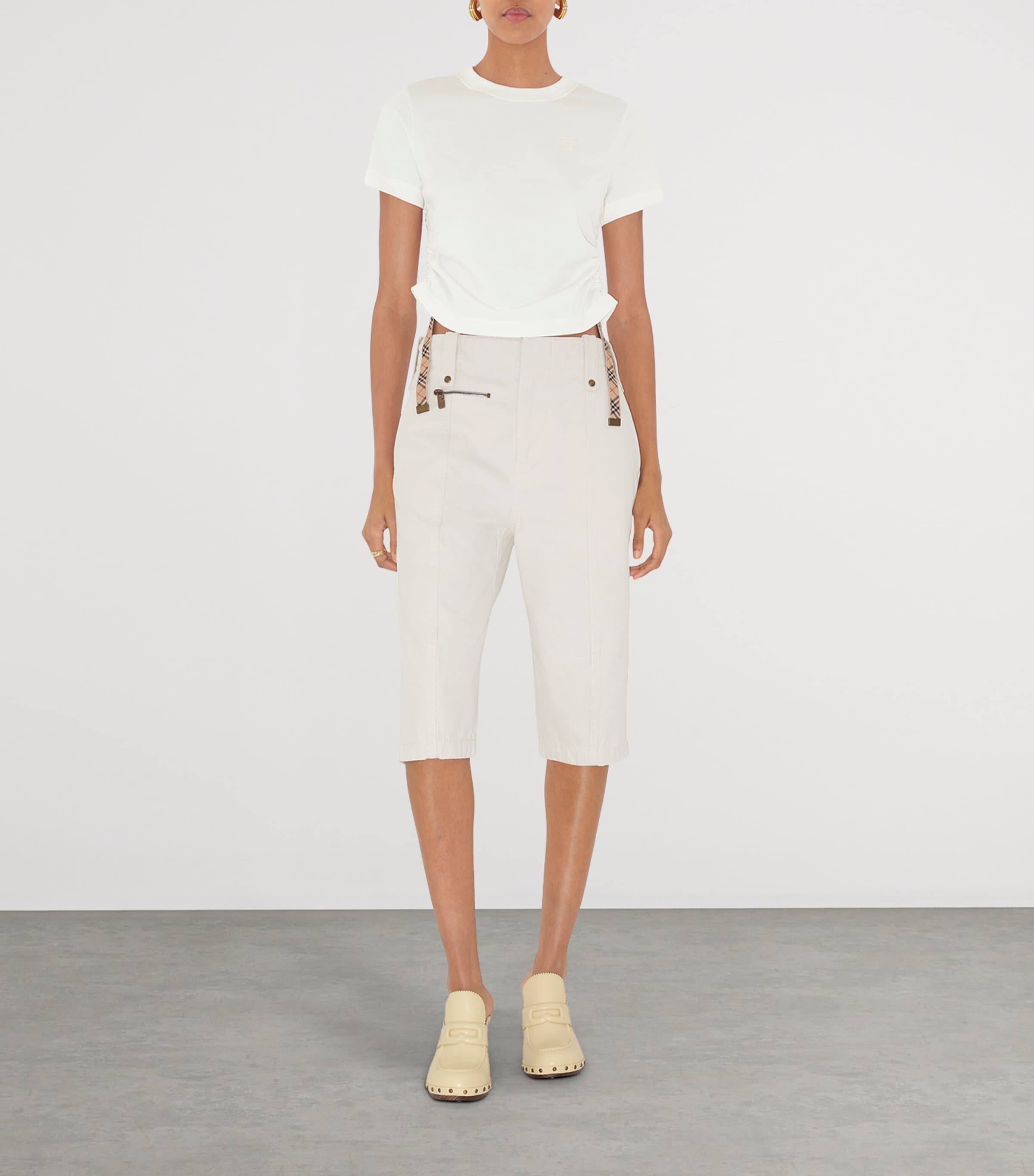 Burberry White Cotton Gathered EKD T-Shirt