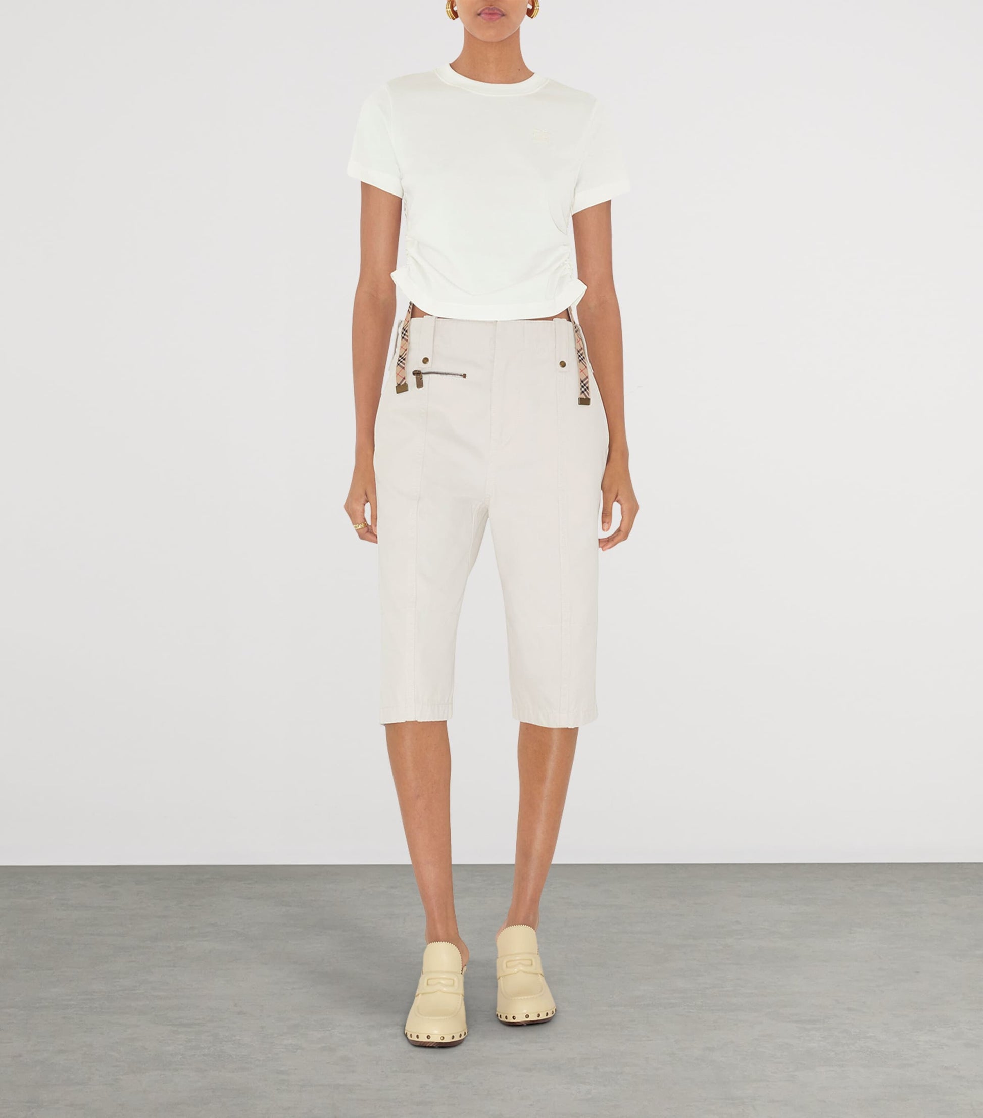 Burberry White Cotton Gathered EKD T-Shirt