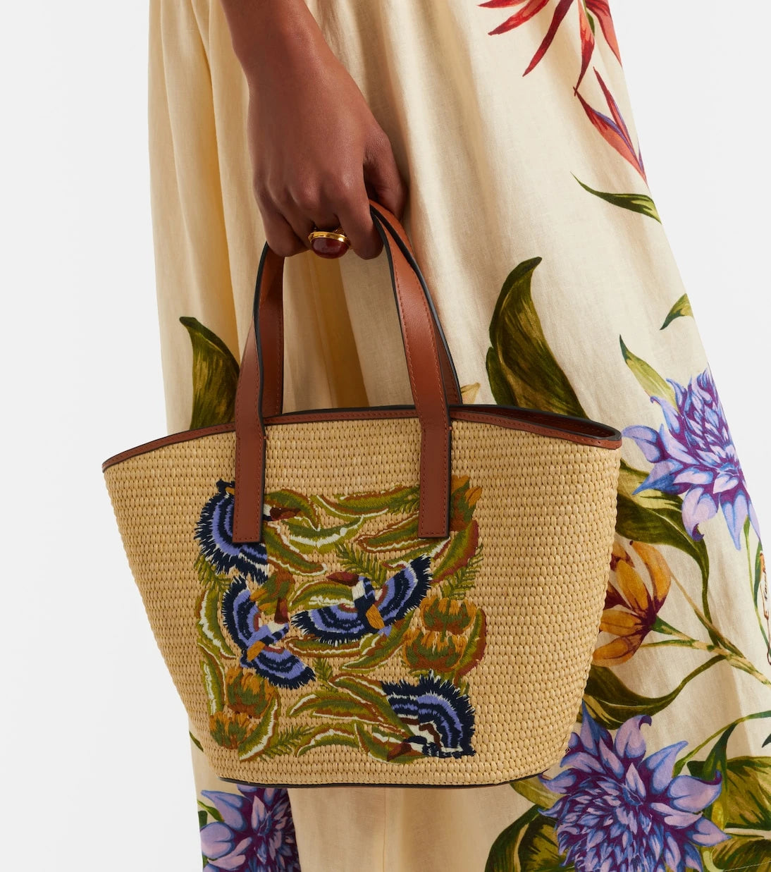 Farm Rio - Basket Small leather-trimmed tote bag