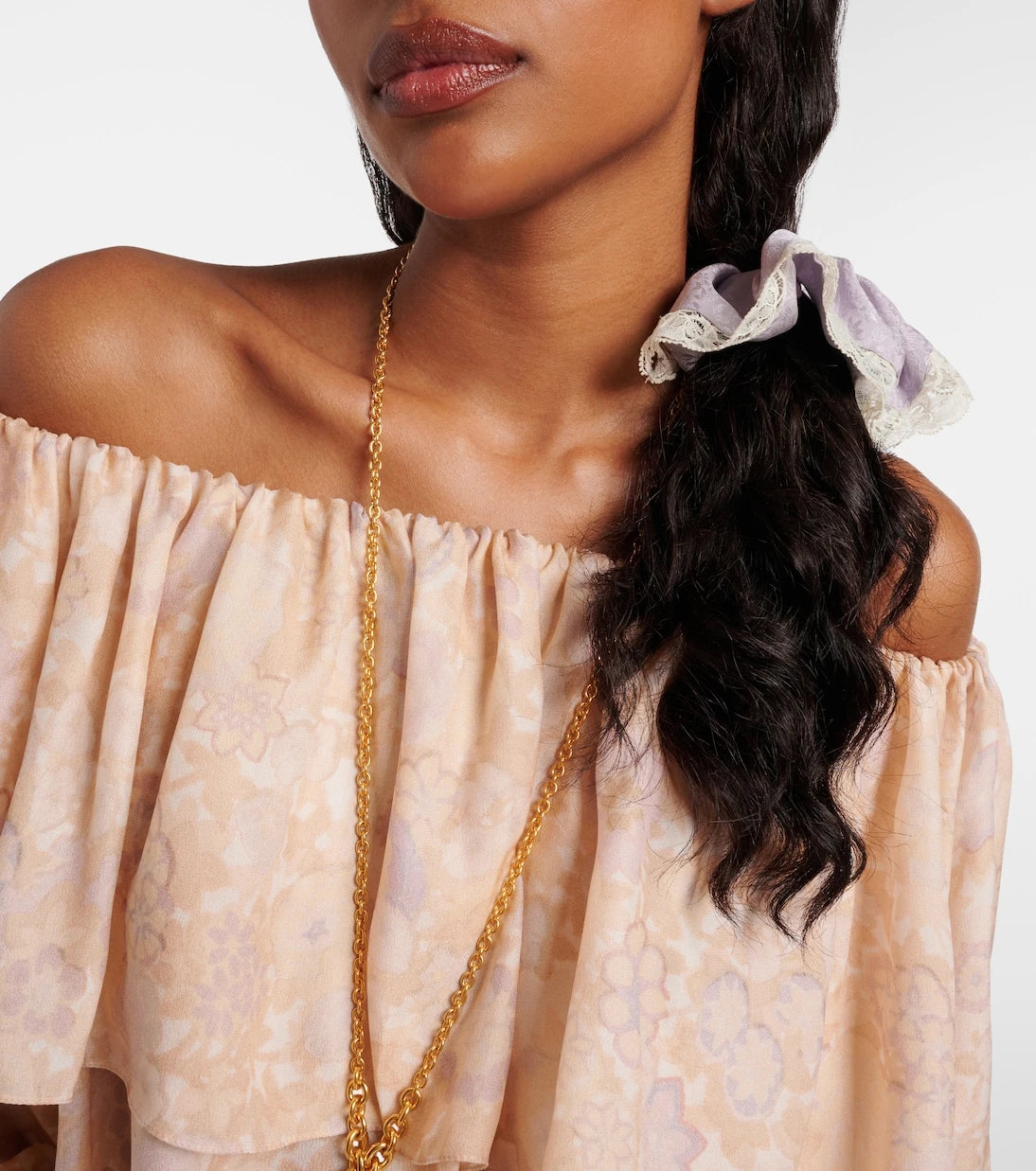 Chloé - Lace-trimmed floral silk jacquard scrunchie