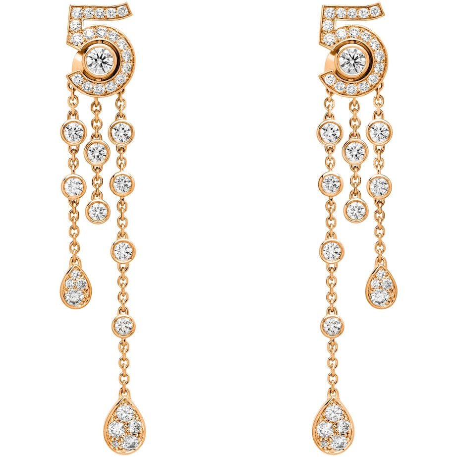 CHANEL Beige Gold and Diamond Eternal N°5 Transformable Earrings