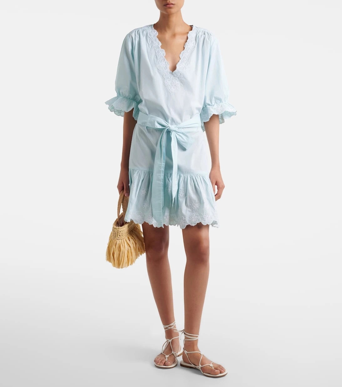 Juliet Dunn - Embroidered cotton poplin minidress