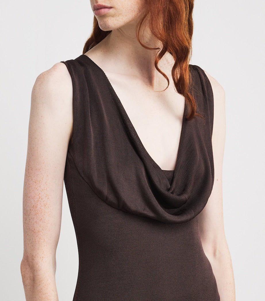 Roland Mouret Brown Knitted Draped Maxi Dress