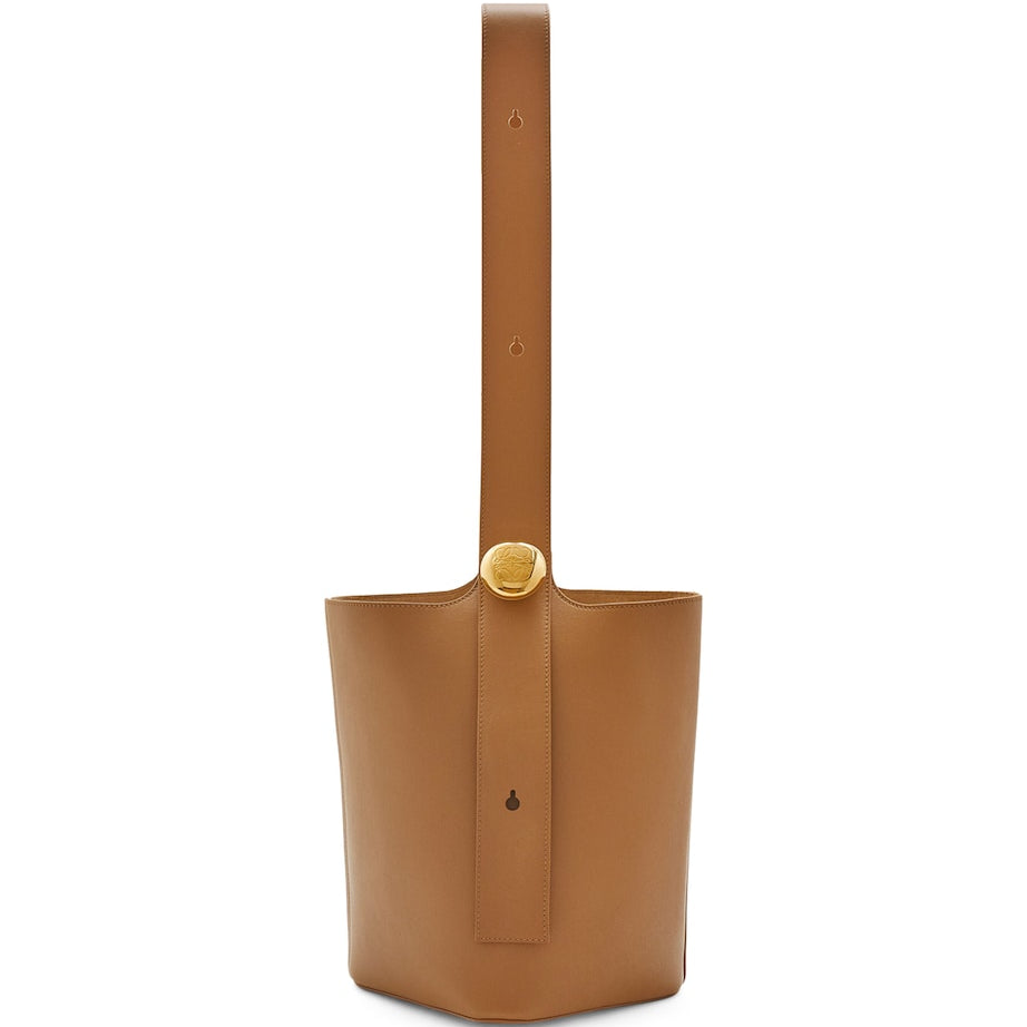 Brown Medium Pebble-Calfskin Bucket Bag