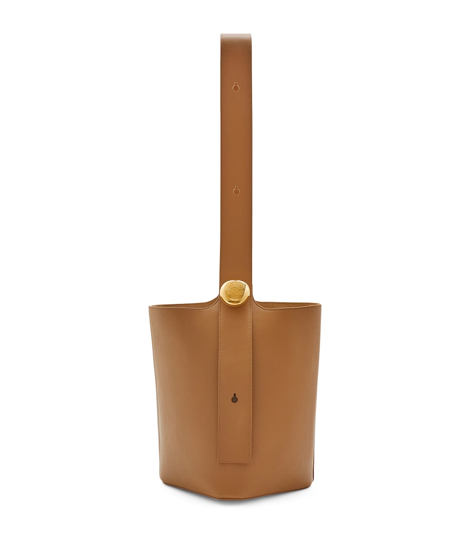 Brown Medium Pebble-Calfskin Bucket Bag