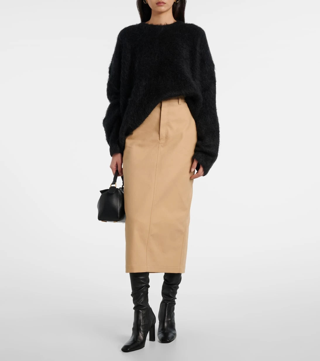 Wardrobe.NYC - تنورة قطنية متوسطة الطول بخصر مرتفع