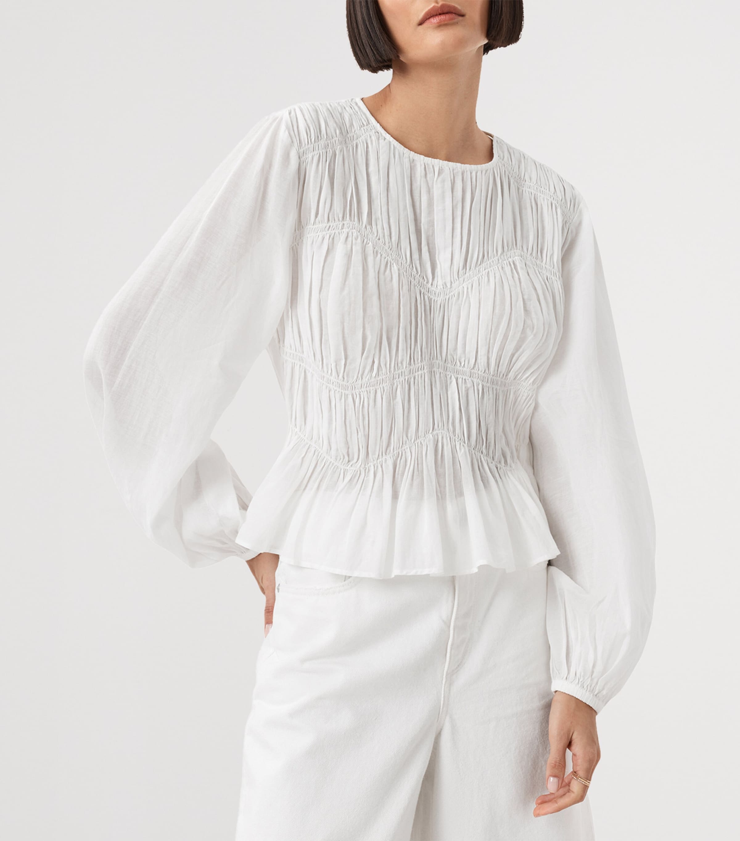 AllSaints White Gathered Melani Blouse