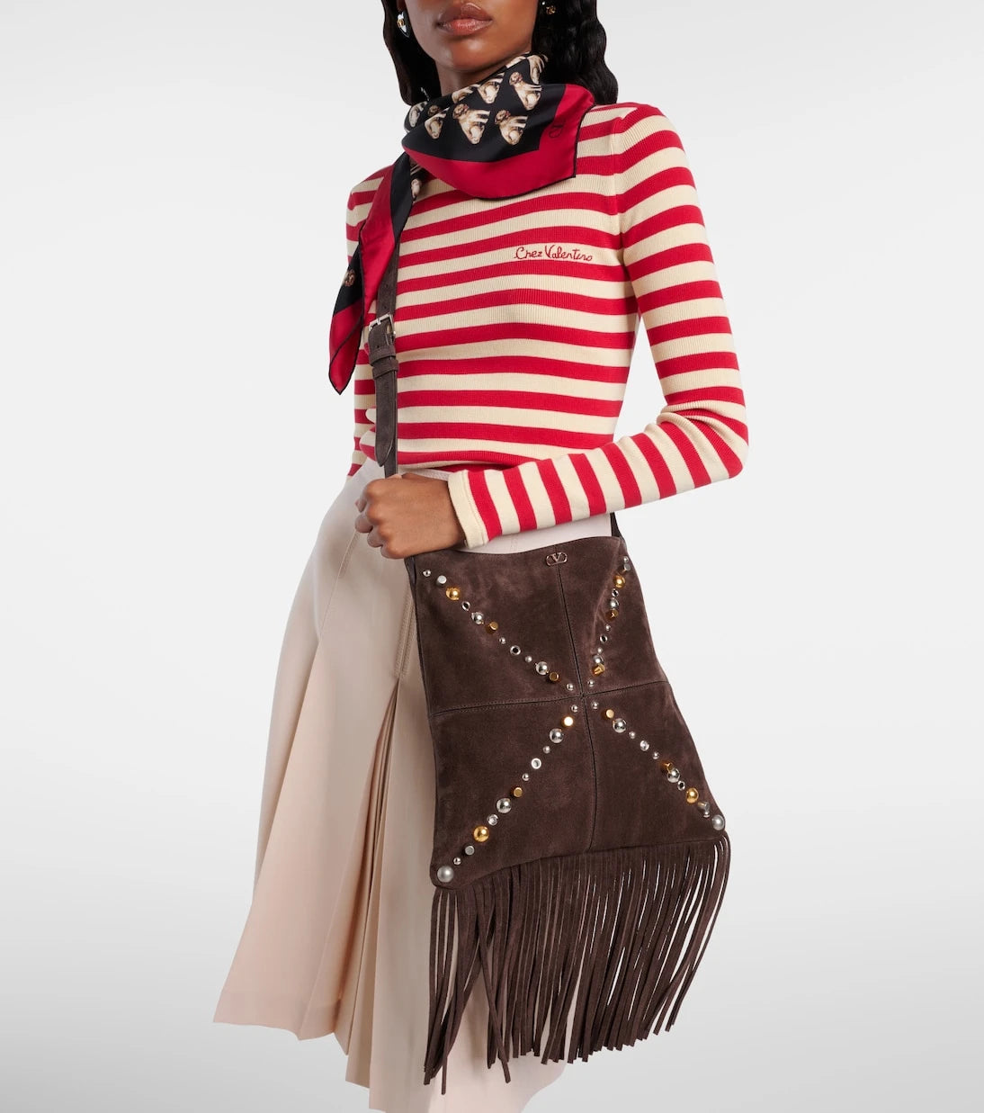 Valentino Garavani - Nellcôte embellished suede shoulder bag