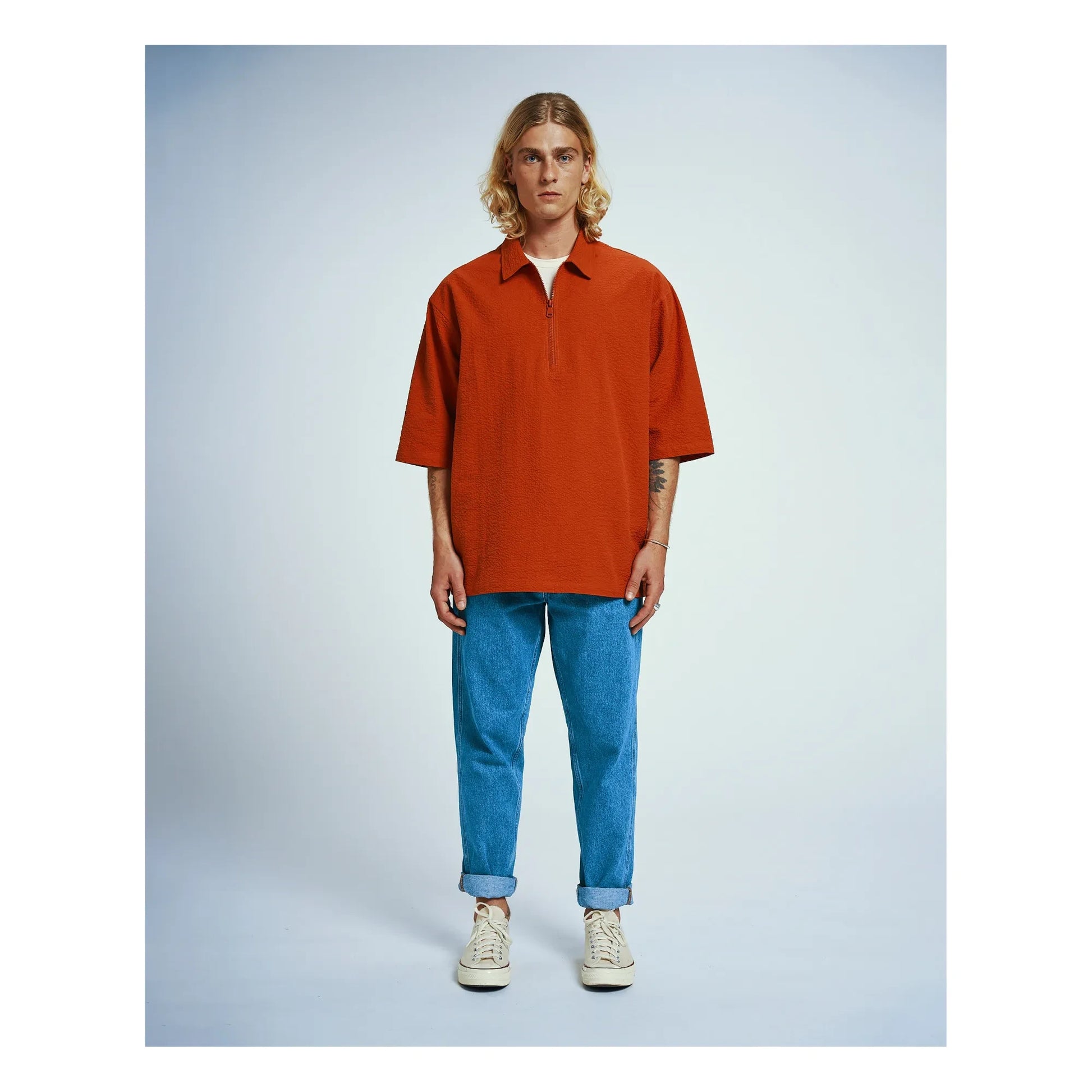 Homecore - Tajima Seer Zip Polo | Brick red