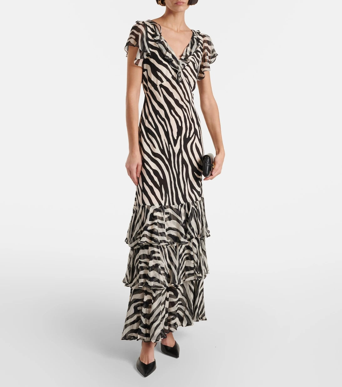 Rixo - Amelle zebra-print ruffled silk maxi dress
