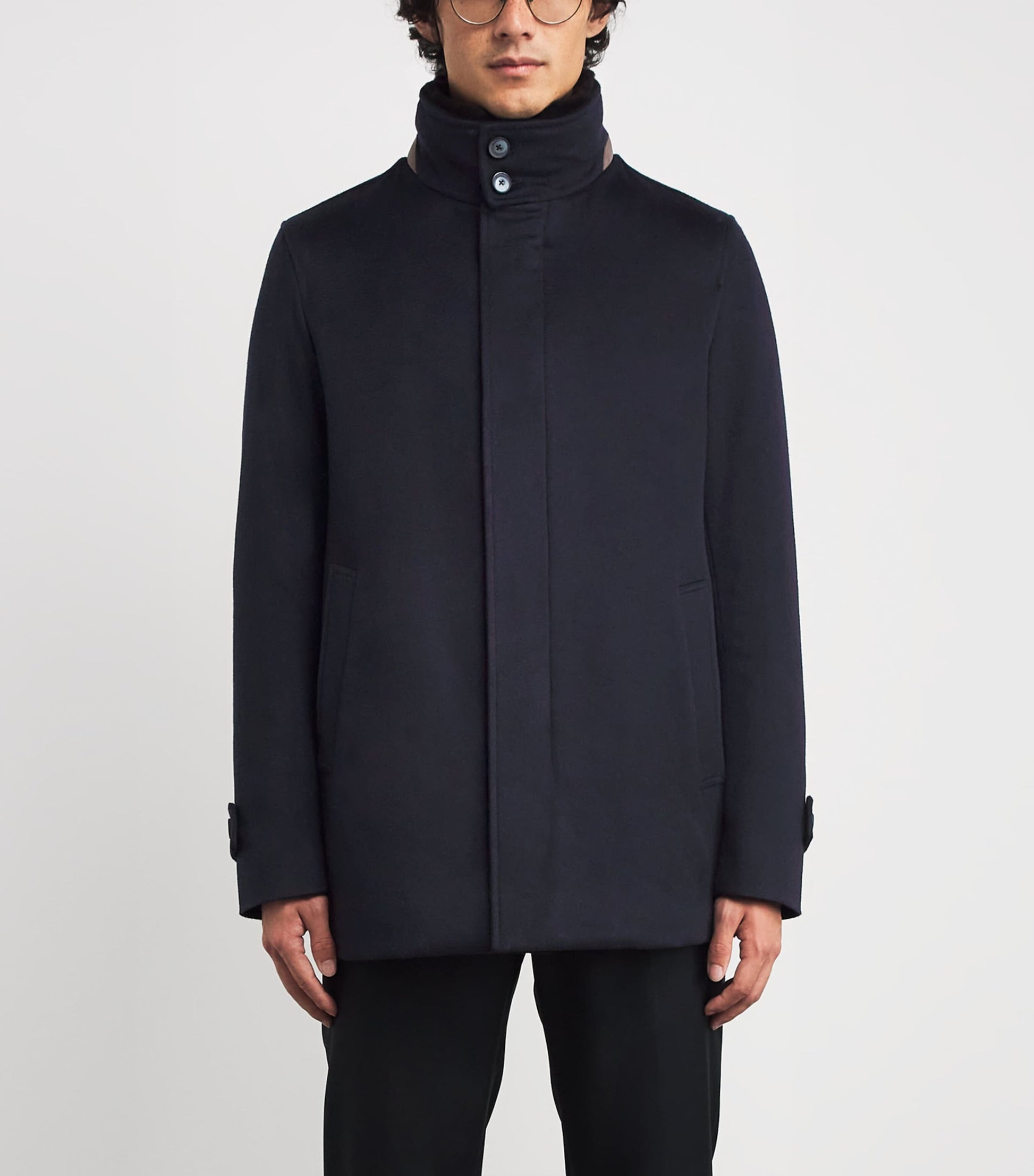 Navy Cashmere Shearling-Trim Car Coat