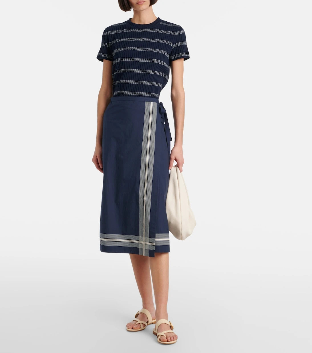 Vince - Ribbed-knit striped cotton-blend T-shirt
