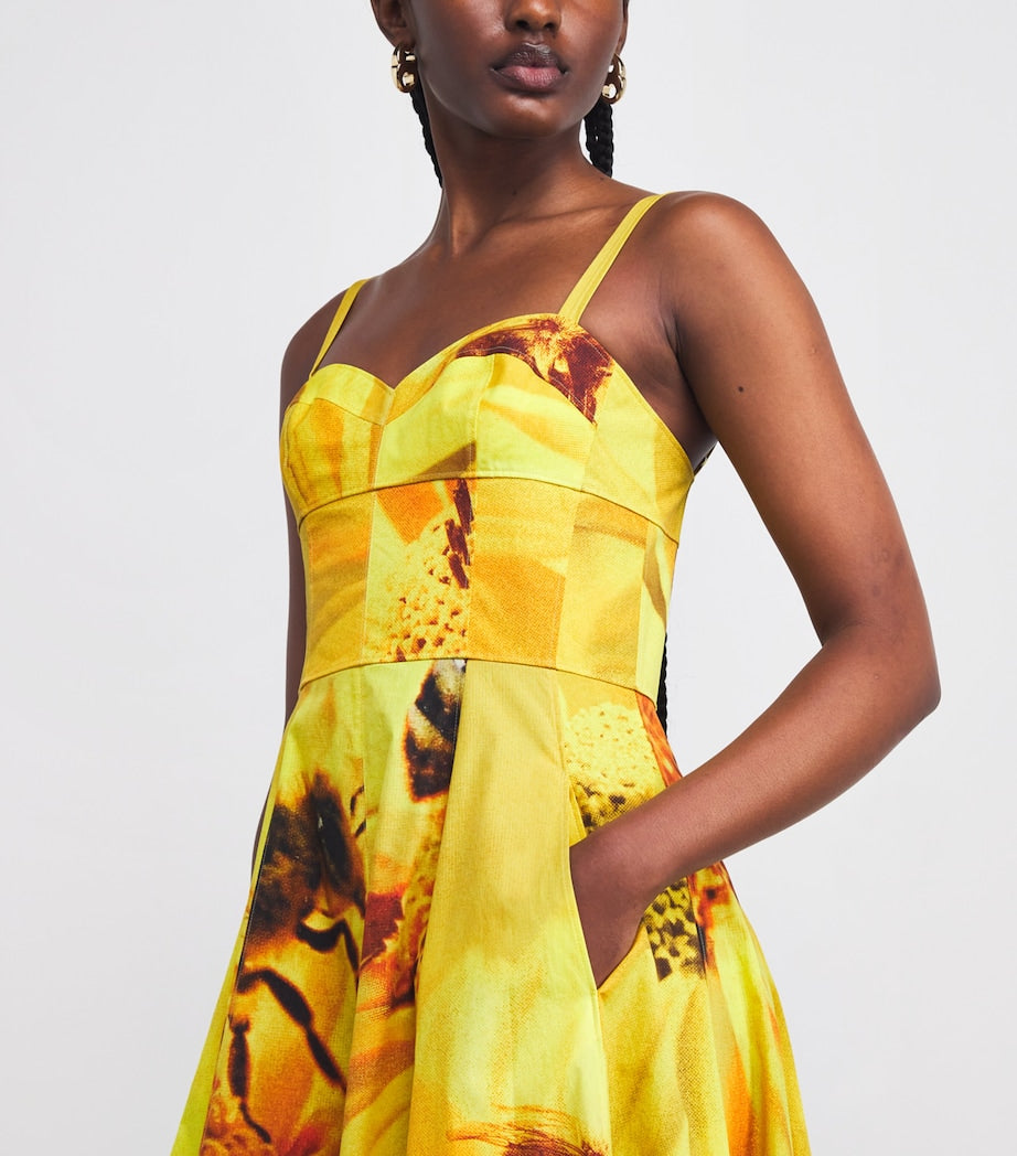 Tory Burch Yellow Stretch-Cotton Bee Midi Dress