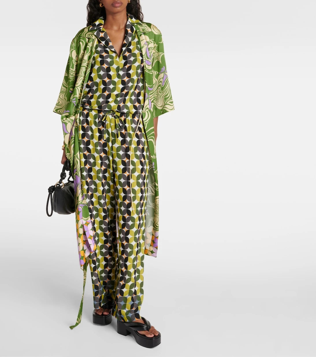Dries Van Noten - Printed high-rise crêpe wide-leg pants