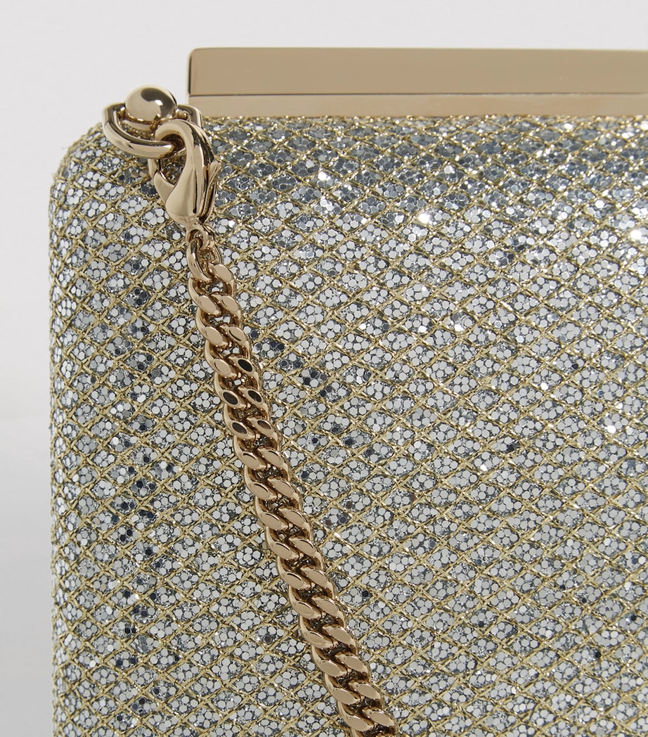 Jimmy Choo Neutral Ellipse Glitter Clutch Bag