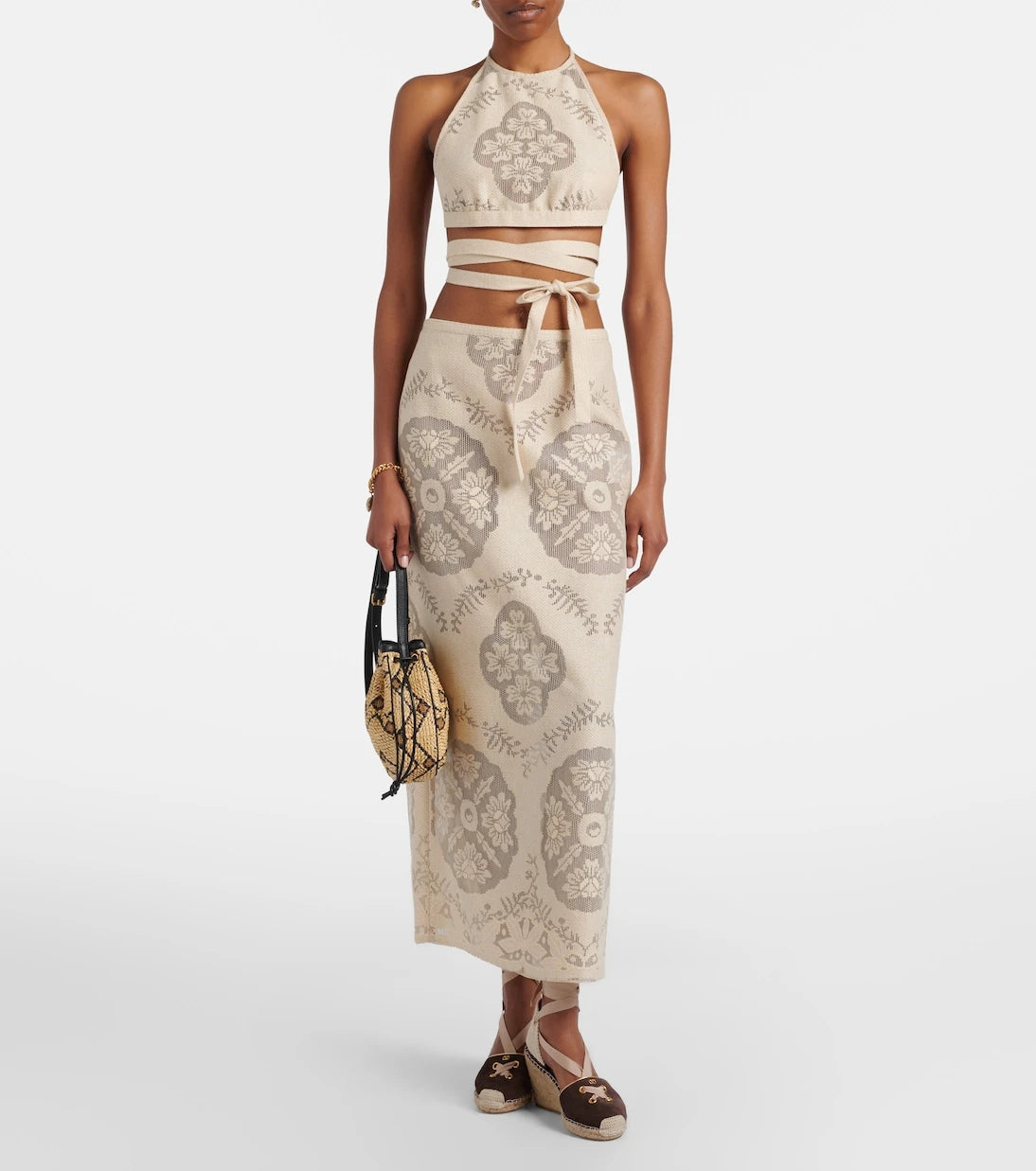 Valentino - Floral cotton-blend midi skirt