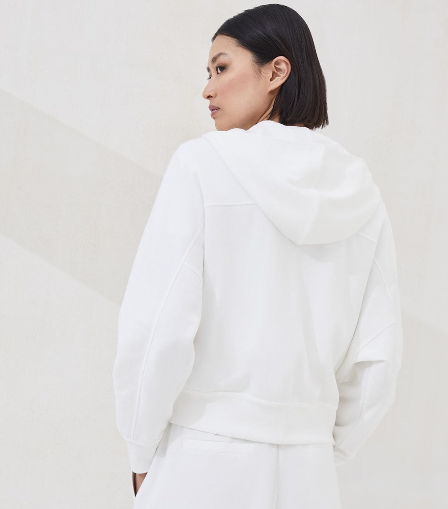 White Techno Cotton Piqué Zip-Up Hoodie