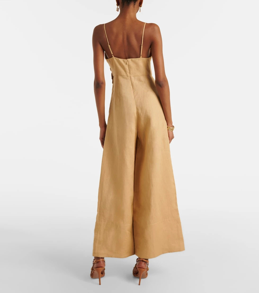 Farm Rio - Floral-appliqué linen jumpsuit