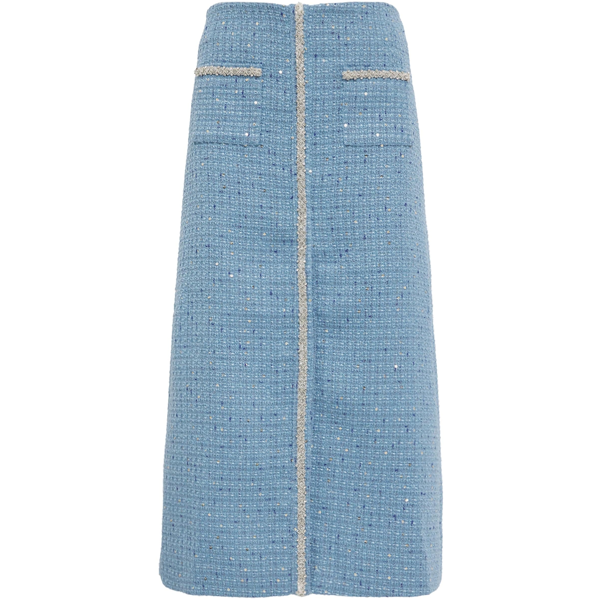 Blue Tweed Sequinned Midi Skirt