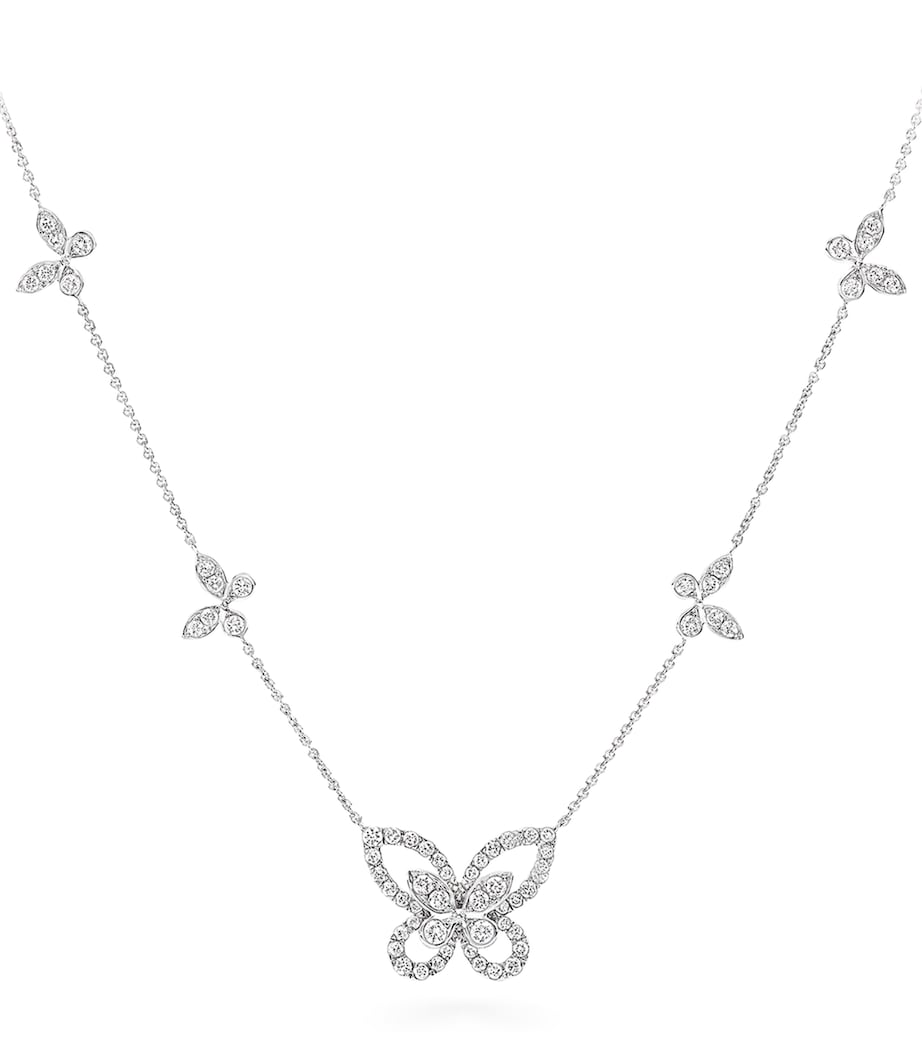 White Gold and Diamond Multi Butterfly Necklace