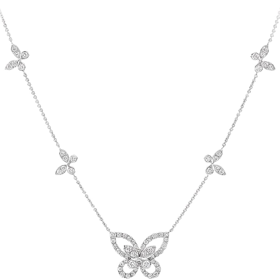 White Gold and Diamond Multi Butterfly Necklace