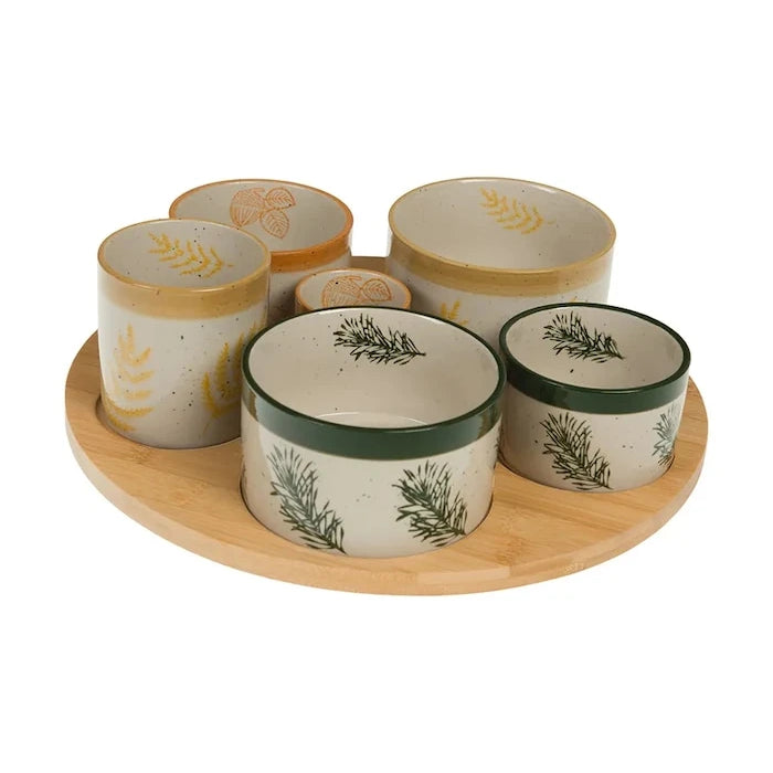 AU Maison Ahşap Altlıklı Servis Kase Seti 9 x 31 x 31 cm (6 Parça)