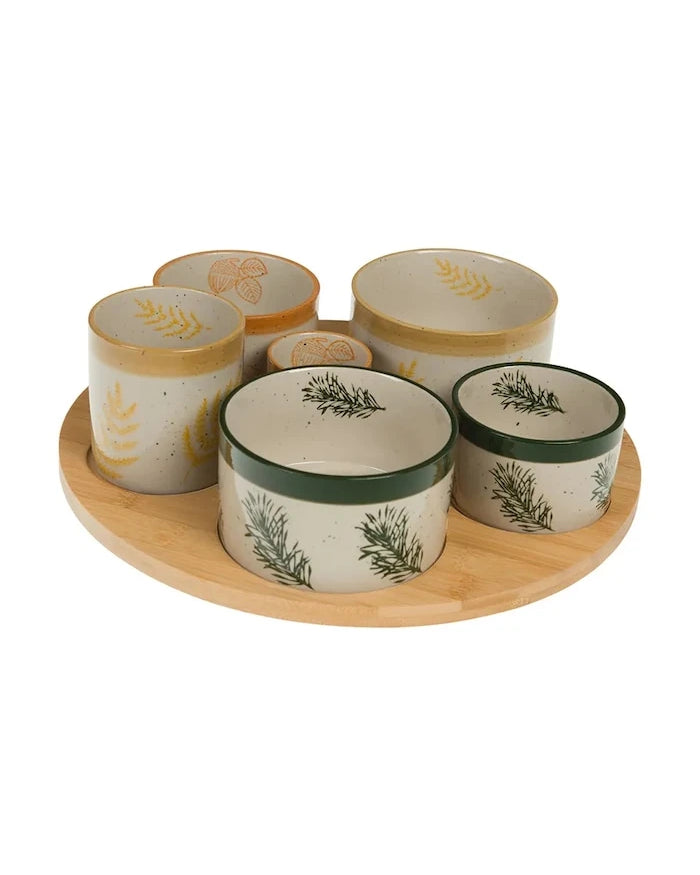 AU Maison Ahşap Altlıklı Servis Kase Seti 9 x 31 x 31 cm (6 Parça)