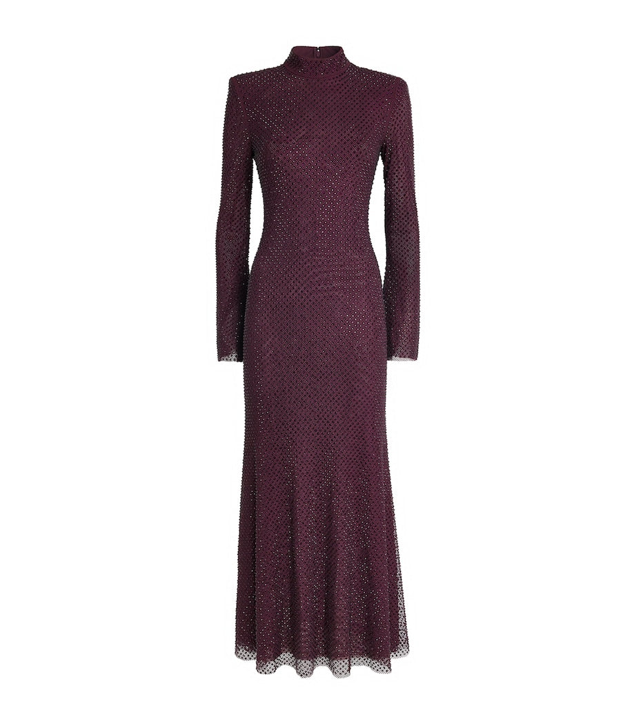 Self-Portrait Burgundy Rhinestone-Embellished Maxi Dress
