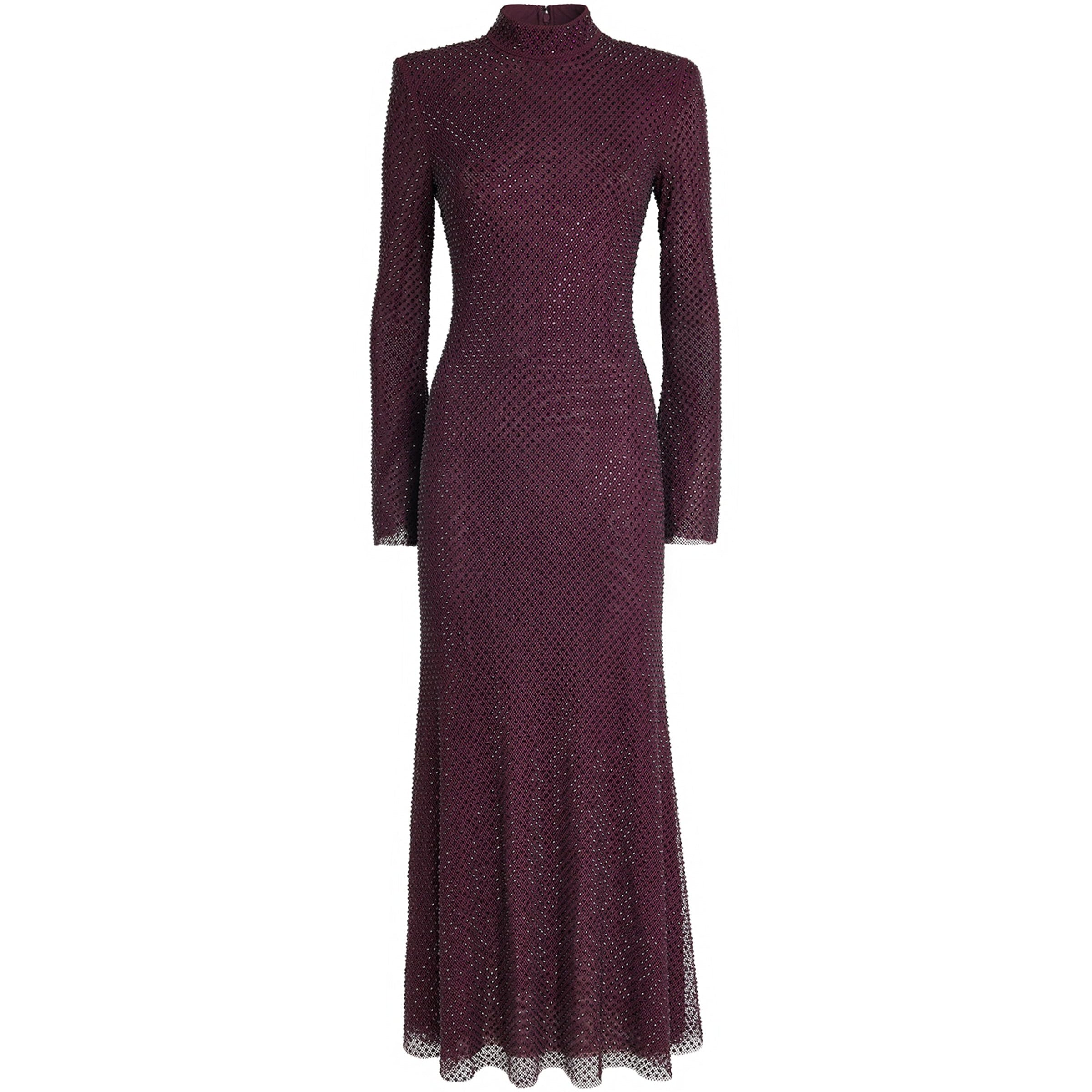 Self-Portrait Burgundy Rhinestone-Embellished Maxi Dress