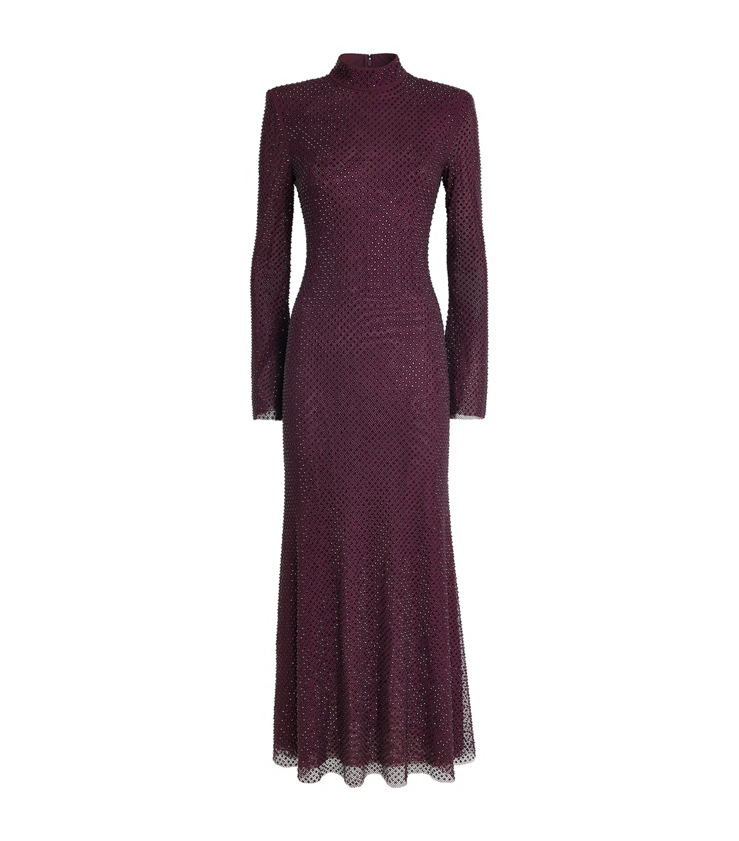 Self-Portrait Burgundy Rhinestone-Embellished Maxi Dress