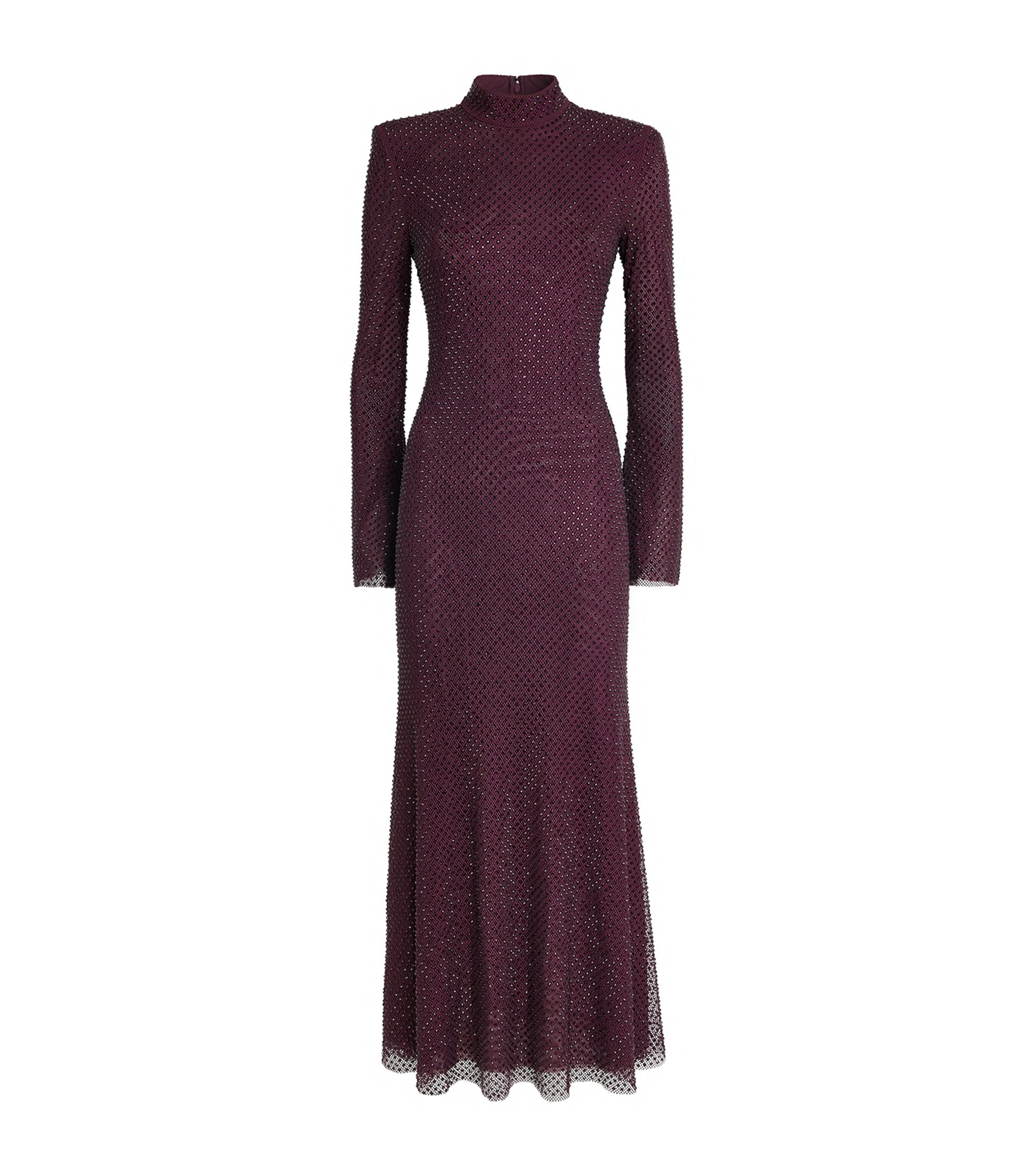 Self-Portrait Burgundy Rhinestone-Embellished Maxi Dress