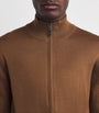 Pal Zileri Brown Wool Zip-Up Cardigan