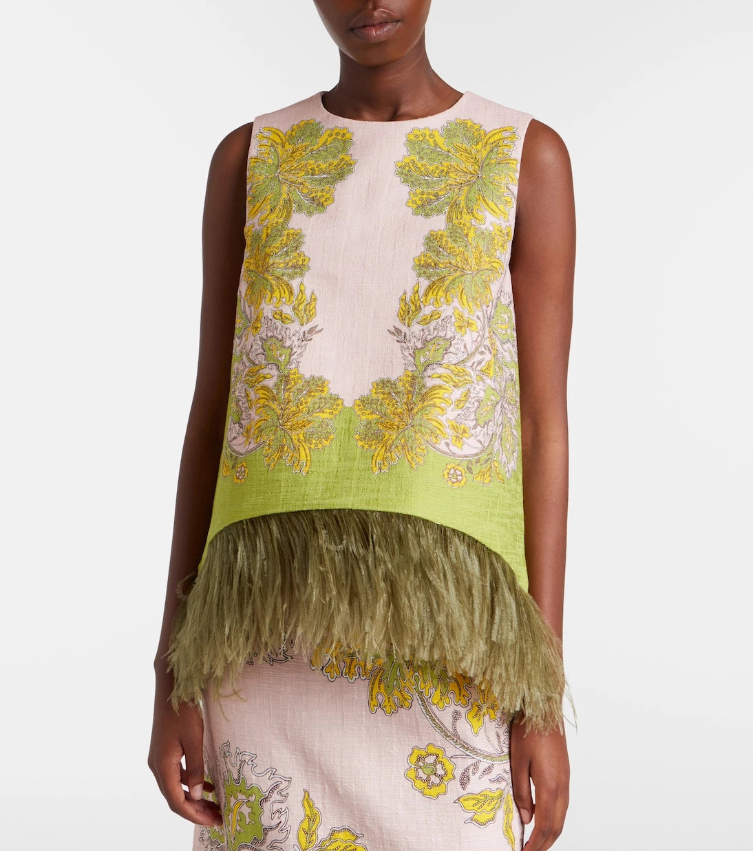 La DoubleJ - La Scala feather-trimmed cotton top