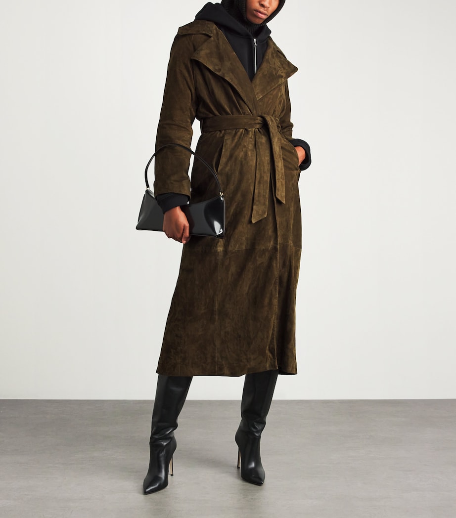 NOUR HAMMOUR Green Suede Althea Coat