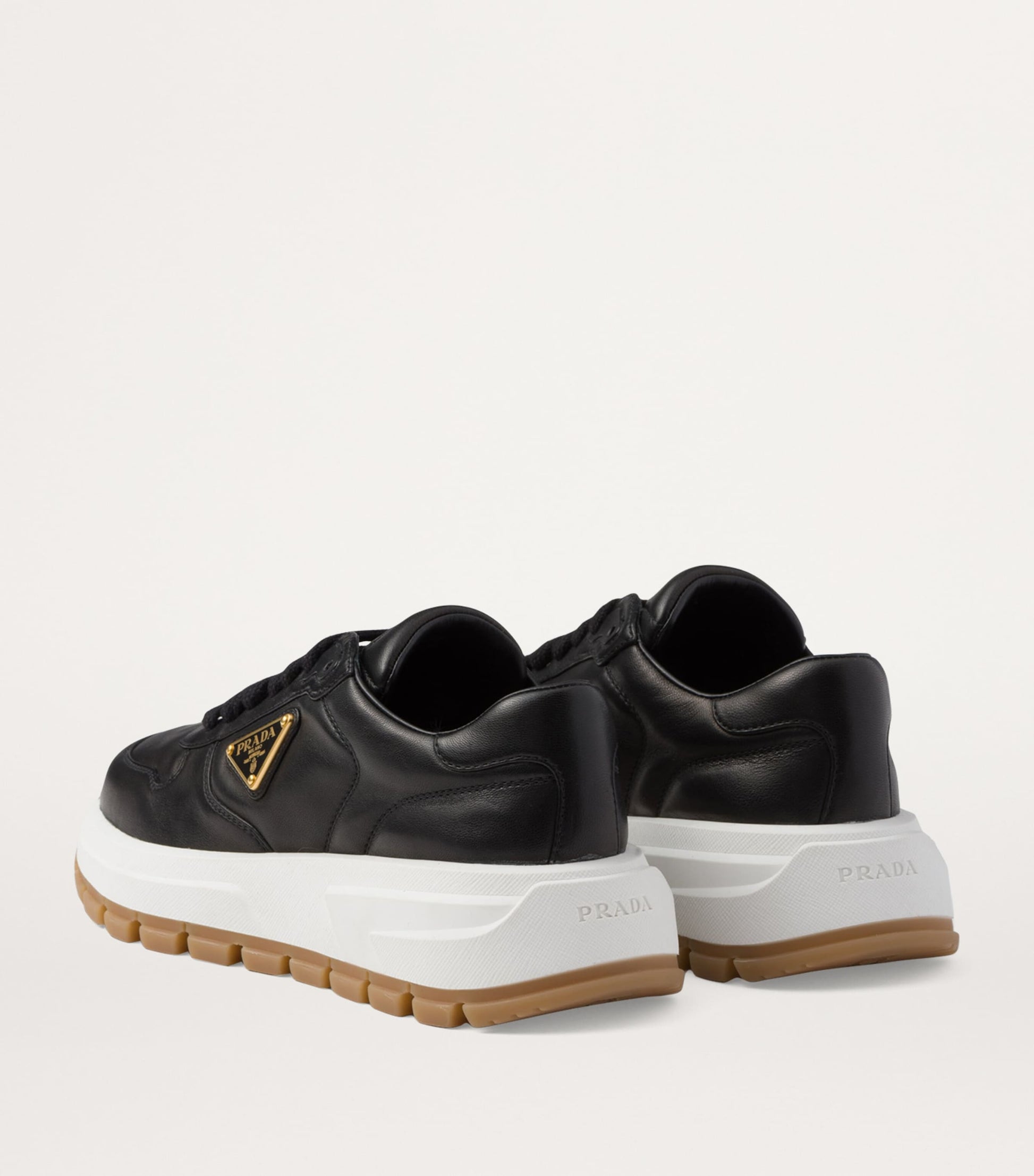 Prada Black Leather Triangle Sneakers
