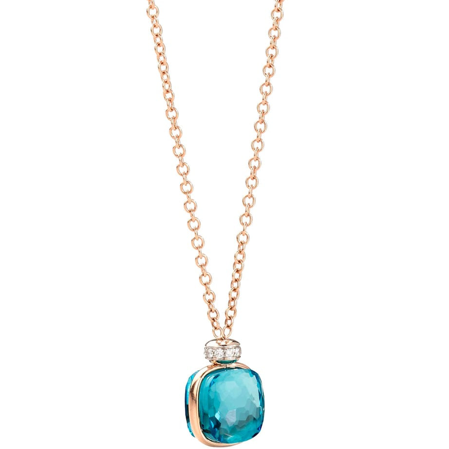 Mixed Gold, Blue Topaz and Diamond Nudo Necklace