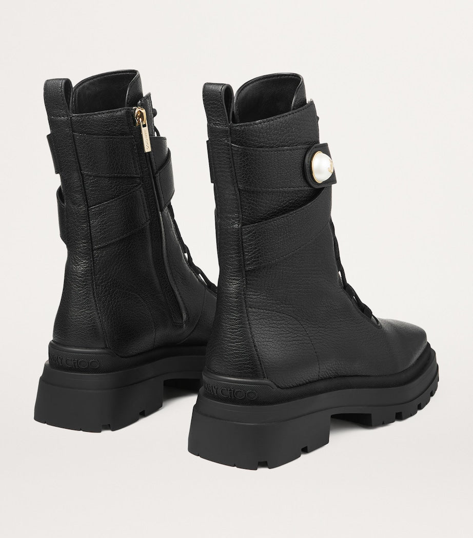 Jimmy Choo Black Noemi 45 Leather Biker Boots